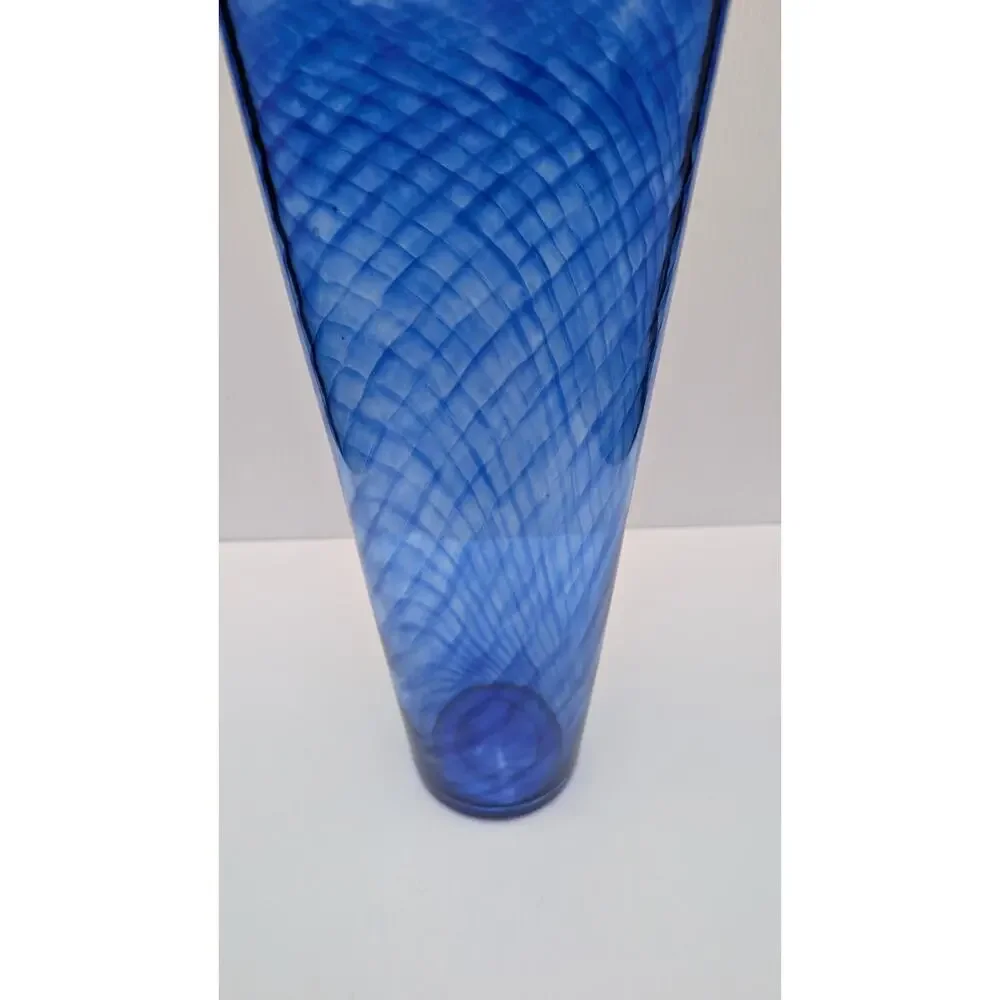 Curtiss Brock Studio CB Glass Blue Purple Spiral Swirl Optic Vase 14.25